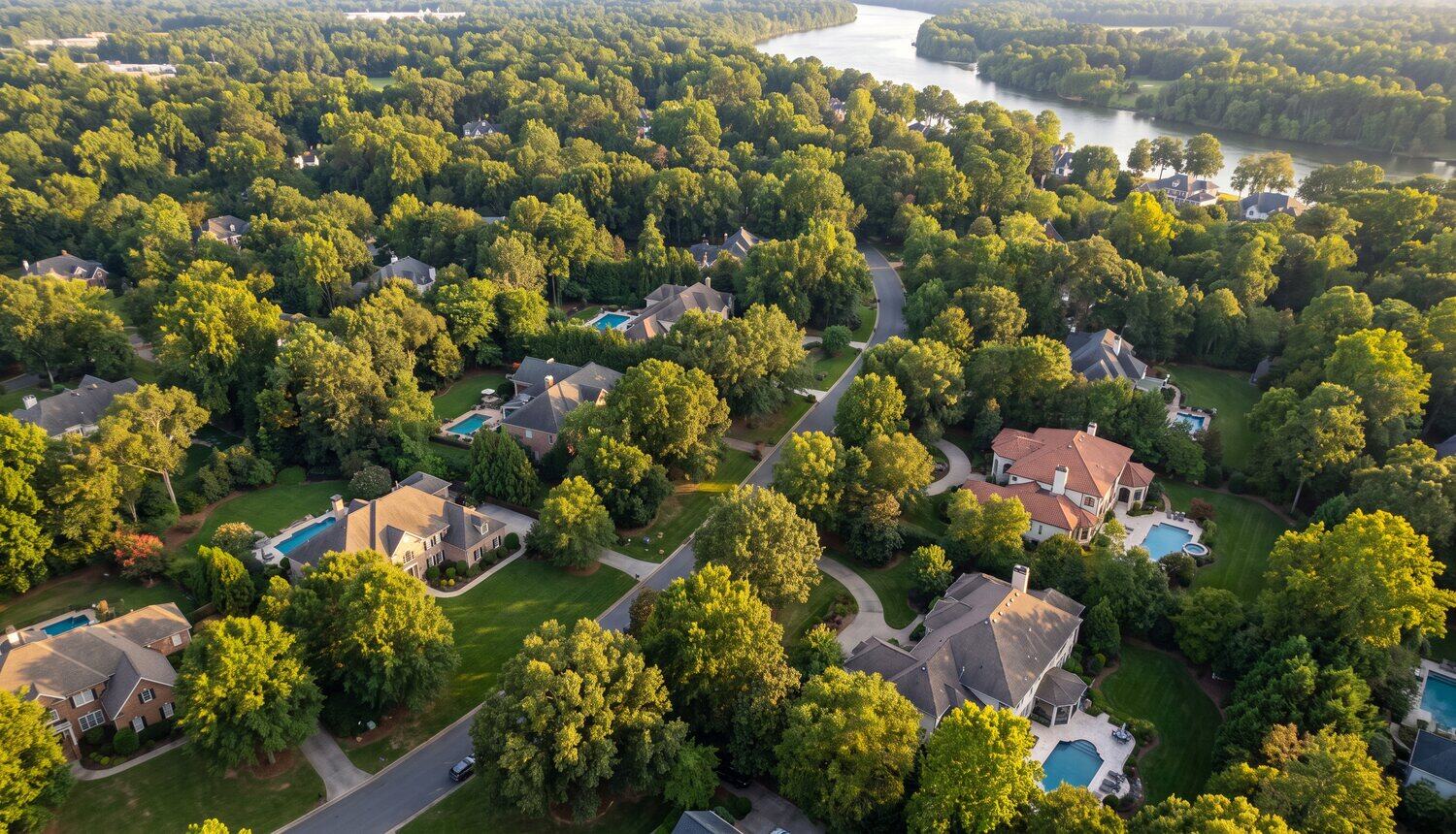 Aerial view of a Carolina neighborhood